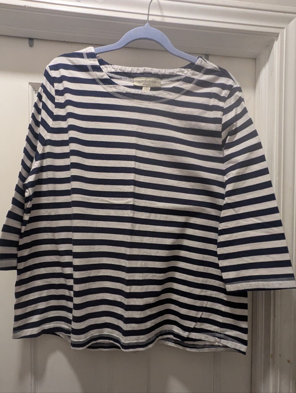 Appleseed's Navy and White Striped Top